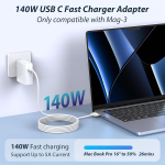 Mac Book Pro Charger- 140W USB-C GaN Power Adapter with Magnetic 3 Cable (6.6FT) for MacBook Pro 14-inch 16-inch with M1/M2/M3/M4 Pro/Max Model (2021-2025 Model) - Fast Charge Support
